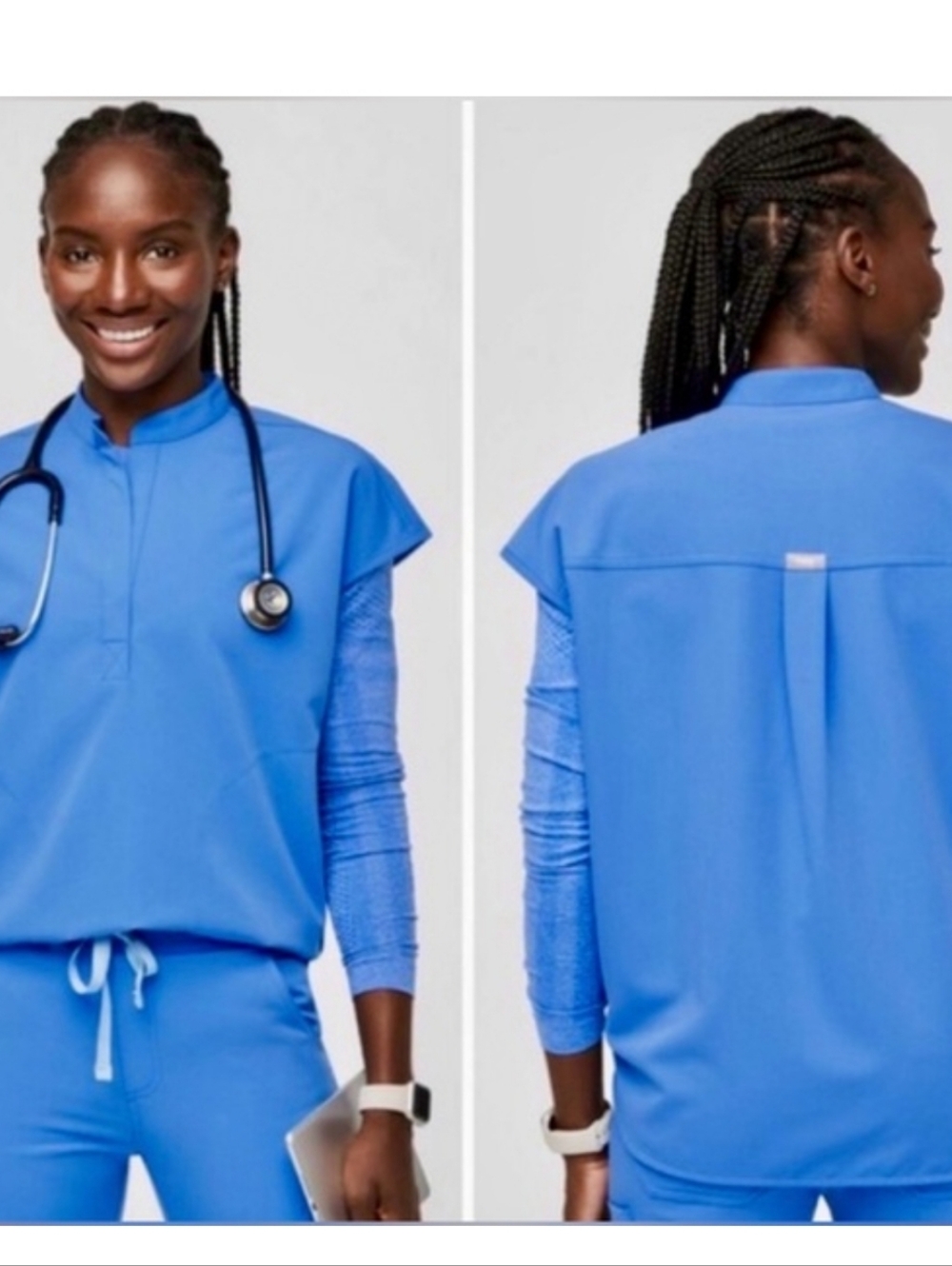 Figs Rafaela Scrub Top Im Capri Blue EUC
